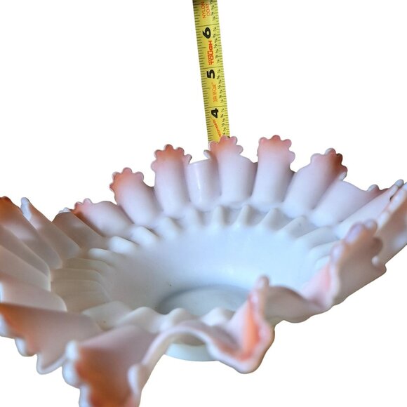 Victorian Satin Pink Glass Ruffled Edge Bowl Brides Basket Centerpiece Vintage - Picture 6 of 16